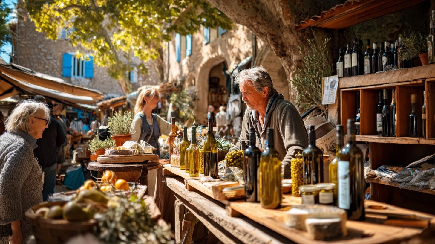 Villages du Tricastin, Nyonsais et Baronnies avec marchés animés et produits locaux comme fromage et huile d’olive